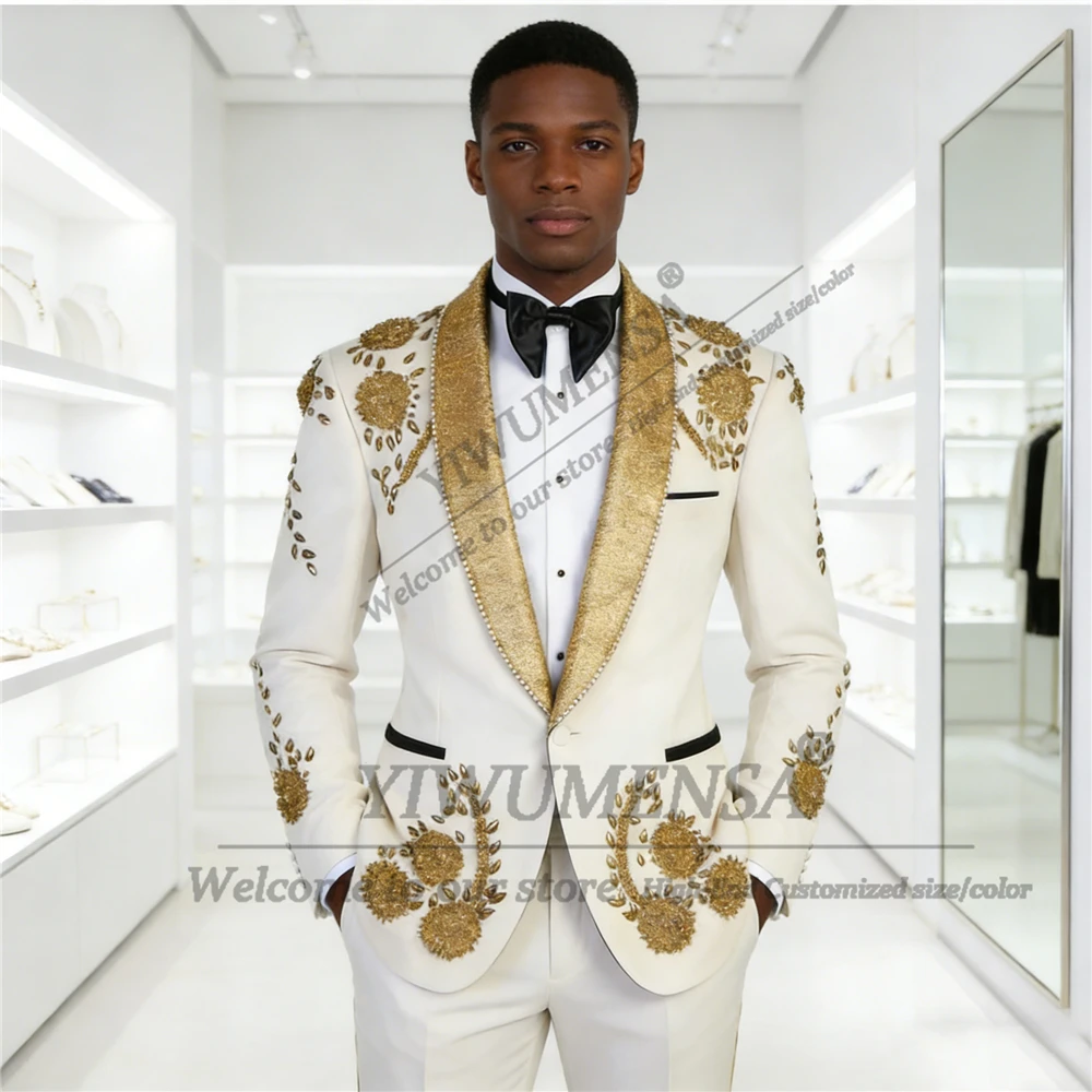 

Luxury Jewelry Stones Tuxedo Suit Men Slim Fit Sparkly Sequined Label Prom Blazers Customized Man Banquet Blazers Ropa Hombre
