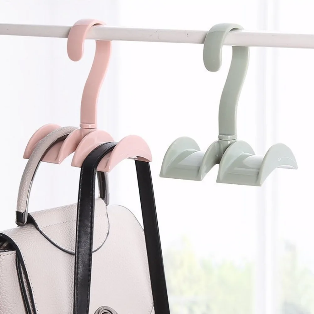Practical Plastic Rotatable Closet Hanger Pink Width 3.5cm Double Hook Hanger Swivel Storage Hanger Closet Storage