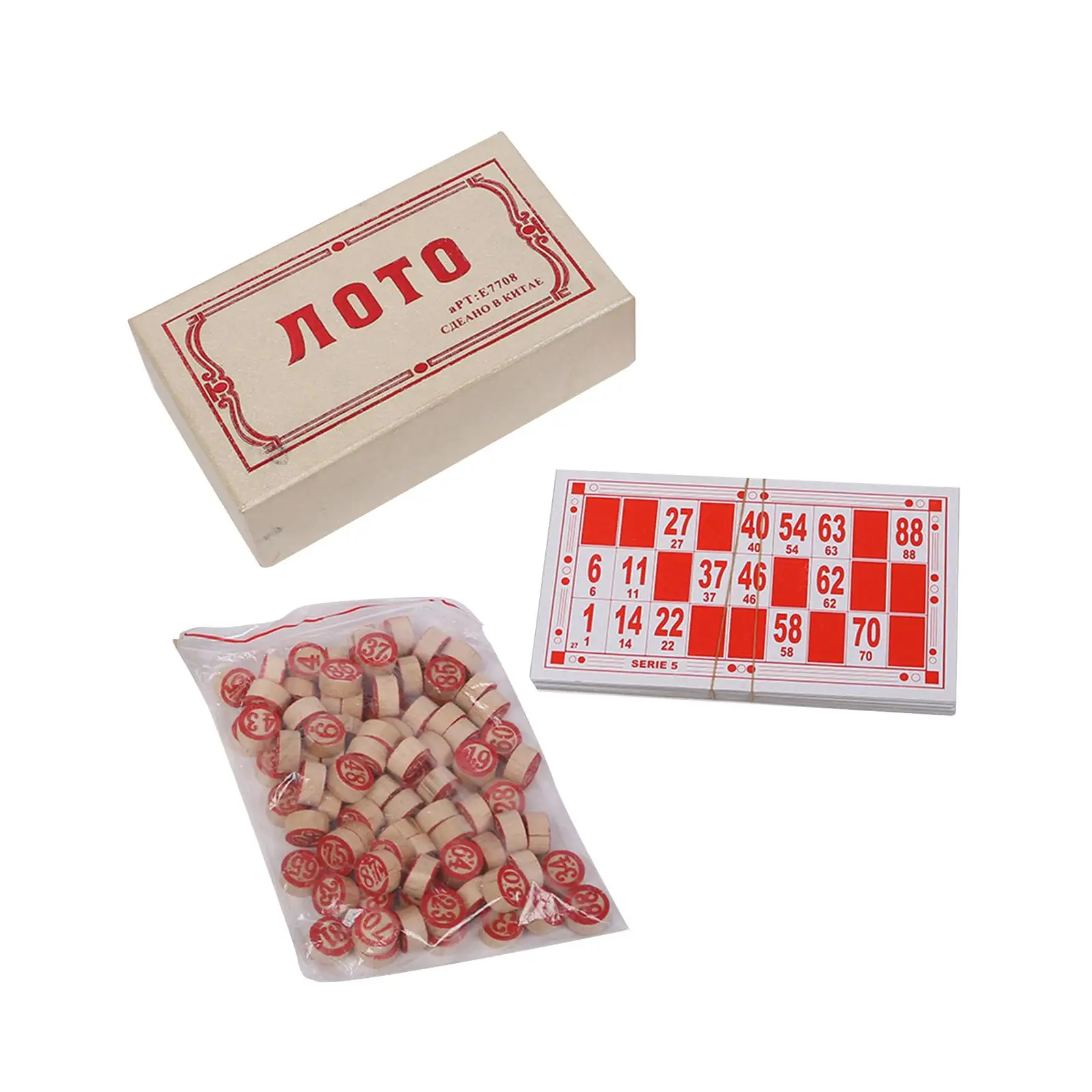 Russian Lotto Chessboard Games Wood Bingo Set for Kids Adults Friends Parties