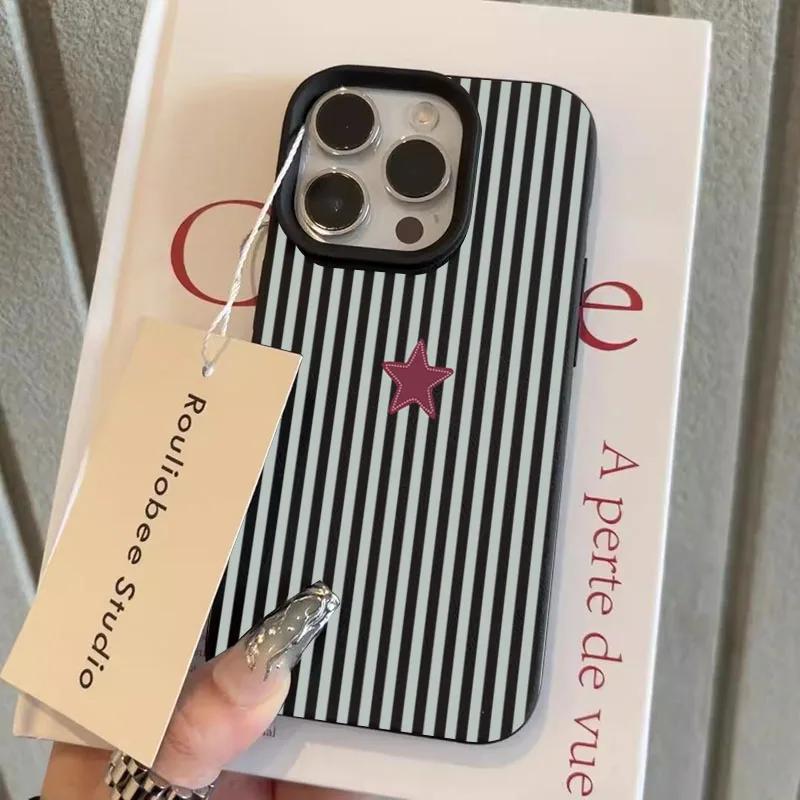 Blue Striped Star Lichee Pattern Phone Case For iPhone 18 11 12 13 14 15 16 17 Pro Max XS XR 16 Plus 16E Shockproof Bumper Cover