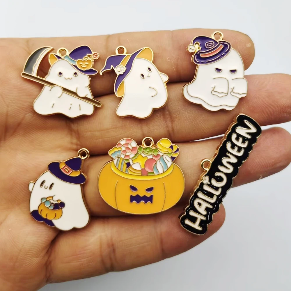 10pcs Halloween Ghost Charm for Jewelry Accessories Diy Making Earring Bracelet Keychain Pendant Craft Metal Gold Plated