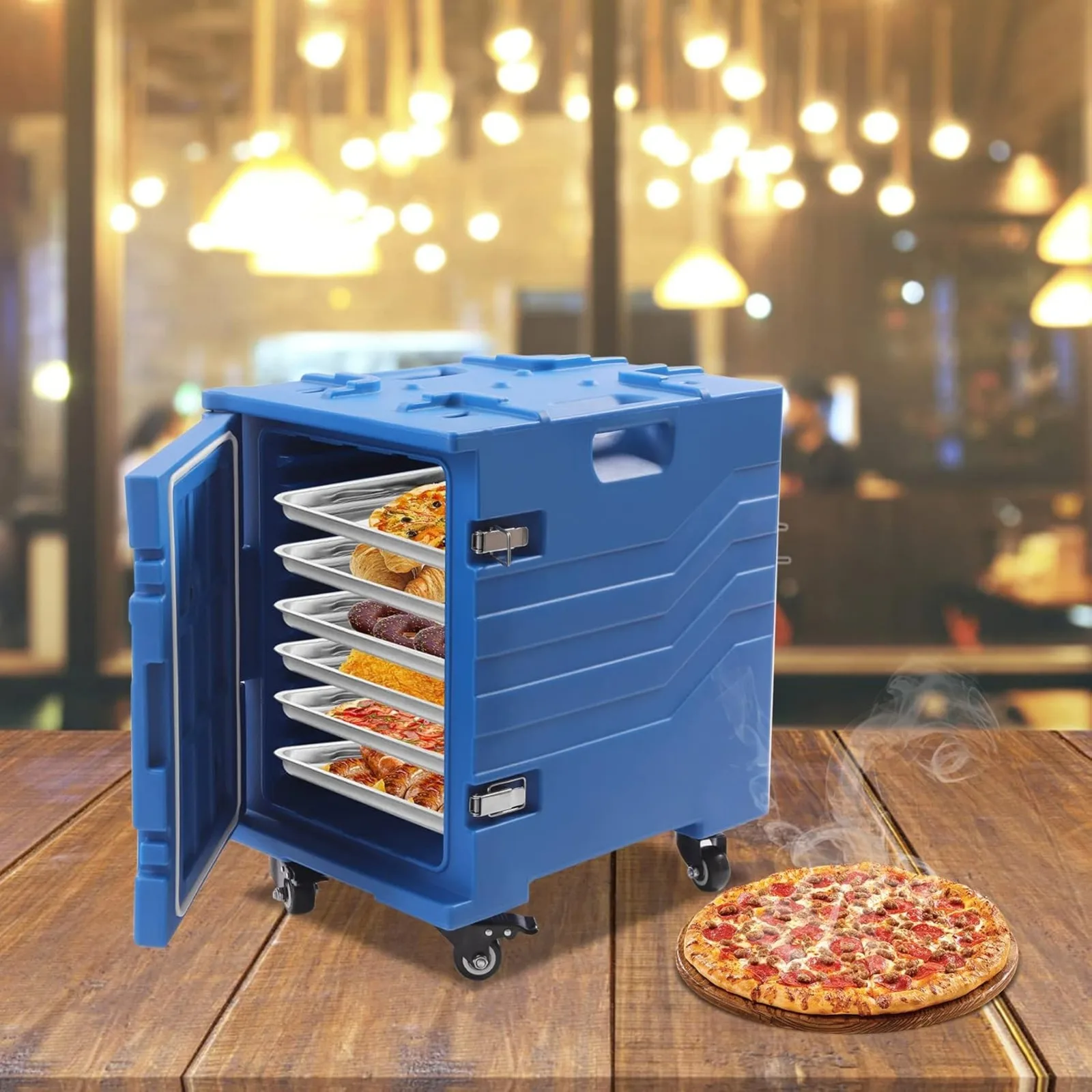 

Insulated Food Pan Carrier, Hot Box for Catering, Food Box Carrier W/Double Buckles, Blue, 109 Qt / 120 L