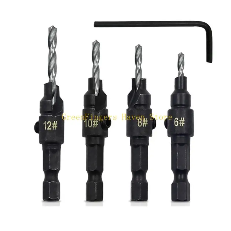 F68D 4Pcs Drill Bit Countersink Woodwork Hole Cutter Screw Aluminum Plastic