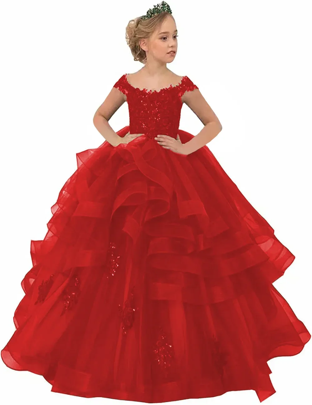 Elegant Tulle Layered Flower Girl Dress Princess Ball Beauty Pageant Customised Communion Kids Birthday Party Evening Gowns