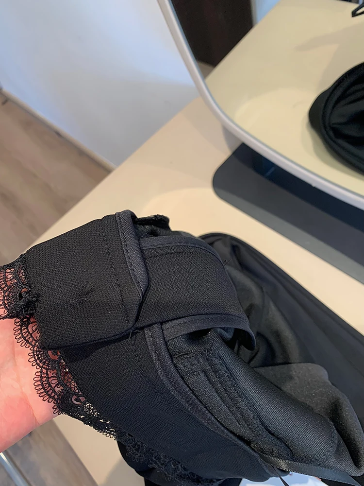 블랙 엘레강트 수트 팬츠 여성 심플 레이스 패치워크 오피스 레이디 플레어 트라우저 하이 웨이스트 슬림 핏 캐주얼 패션 여성 팬츠