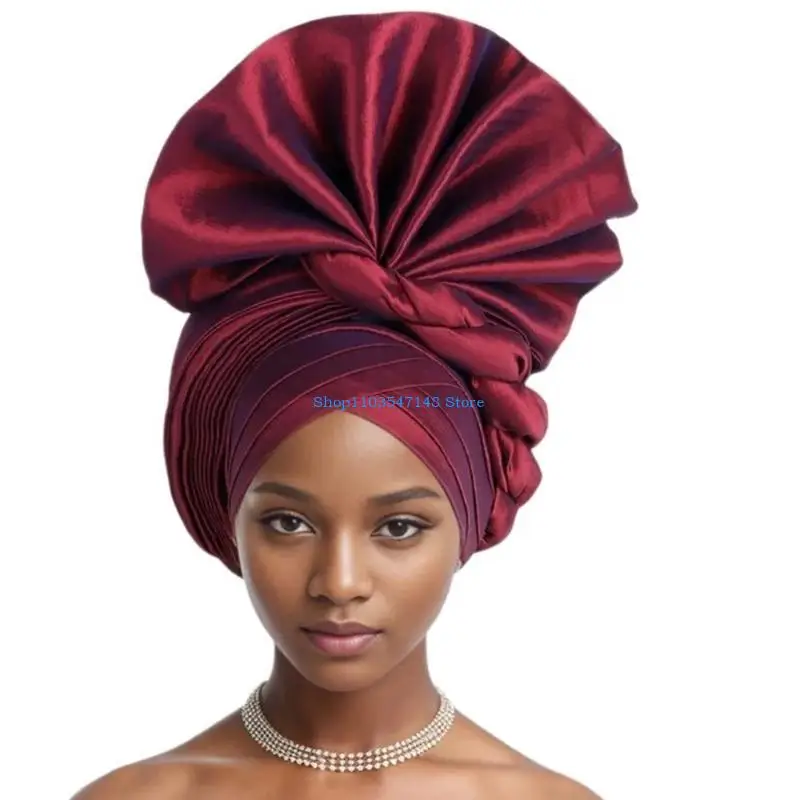 

P88B African Stretch Auto Gele Hair Wrap Turban Headband for Women Dressing Up Stretchable Turban for Ladies