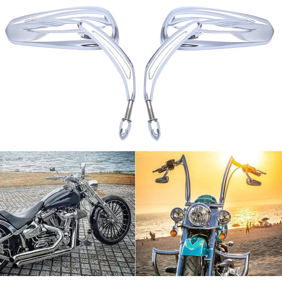 مرآة جانبية للدراجة النارية من الكروم لسيارة Road King Street Electra Glide Road Glide Dyna Softail بديلة لمرآة الرؤية الخلفية متوافقة