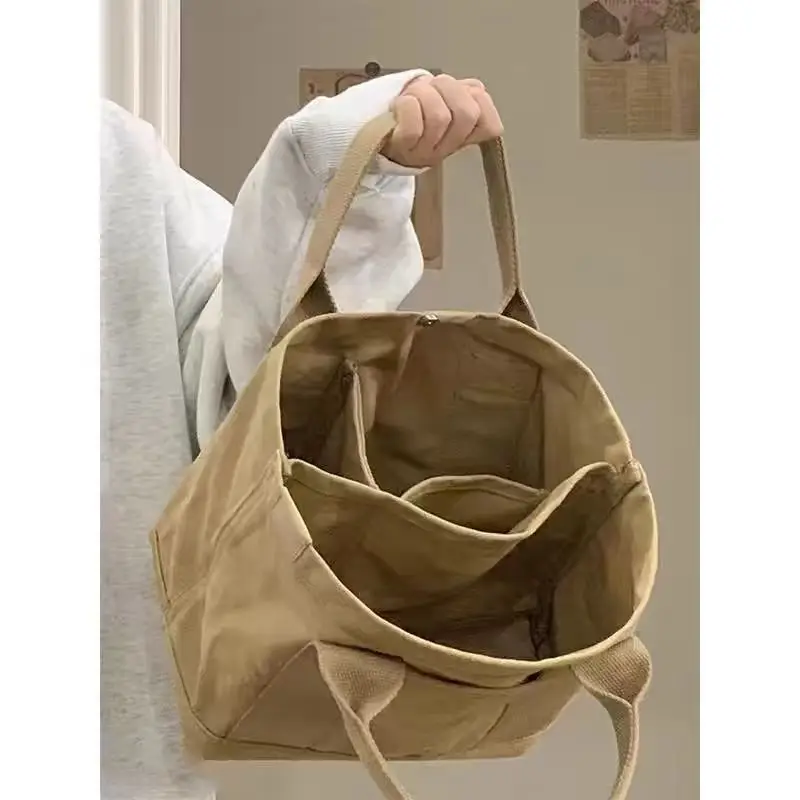 Casual Canvas Bento Box Bag Handheld Japanese Style Multi-layer Storage Organizer Daily Use Handbag Tote Bag
