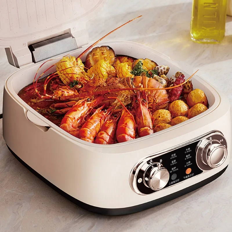 Double Sided Baking Electric Pancake Machine ceramic non-stick Skillet Deepen Hot Pot Multi-Cooker Barbeque Food Steamer 1800W