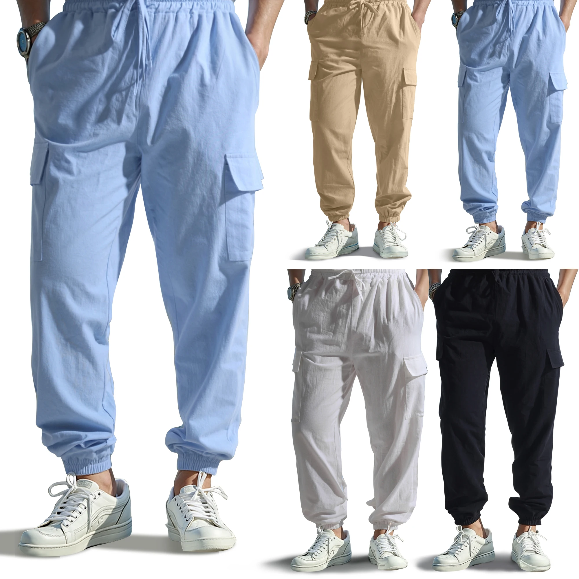 Europe and the United States men's casual loose girdle trousers double pocket drawstring outdoor casual pants