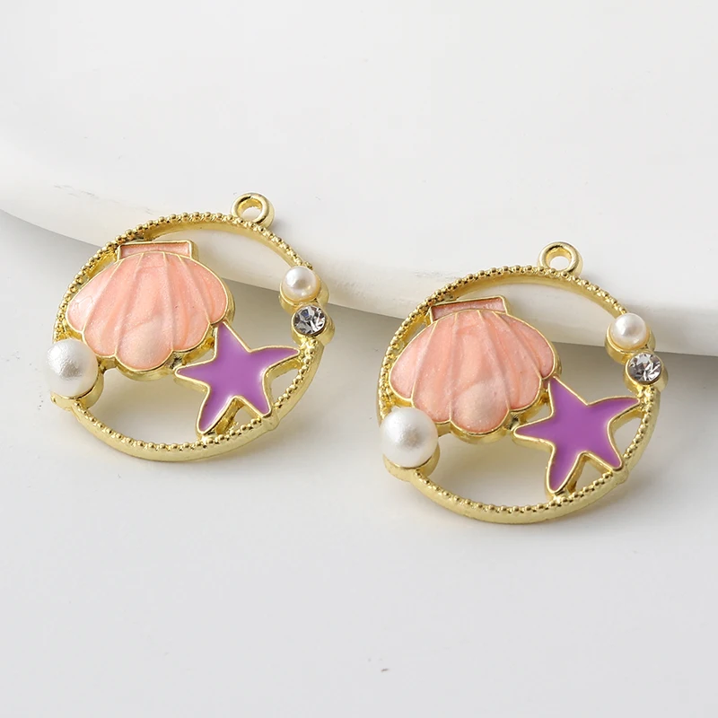 10pcs Pretty Enamel Charms Pearl Starfish Shell Two Colors Pendants For Making Necklace Key Chains Handmade DIY Jewelry Findings image 5