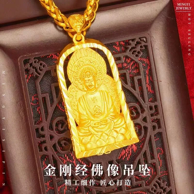 24K real gold Steel Buddha pendant Chinese men's and women's pendant jewelry au9999 gold pendant