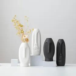 Nordic Simple Style Vase Creative Face Sculpture Ceramic Vase Dry and Wet Container Light Luxury Home Decoration