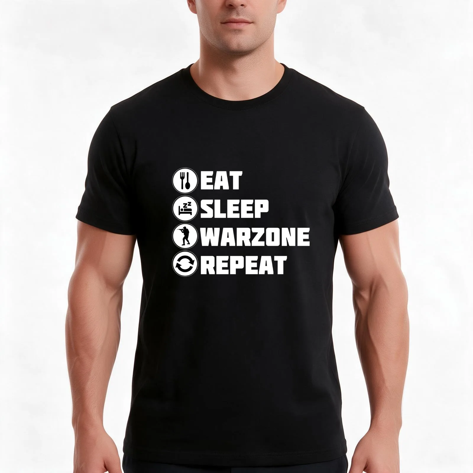 Eat Sleep Warzone Repeat T-Shirt, Summer Casual Cotton Tee, Oversized Streetwear Tops, Vintage Graphic Print, Unisex Men Women