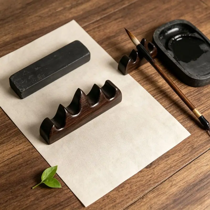 Ebony Brush Rest Chinese Calligraphy Brush Holder Solid Wood Stand Four Treasures Of The Study Writing Tool For Student Use