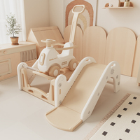 Kids Ride On Car 4 in 1 Baby Bouncer Push Walker with Slide Toy and Safety Guardrail Toddler Play Vehicle Activity Center