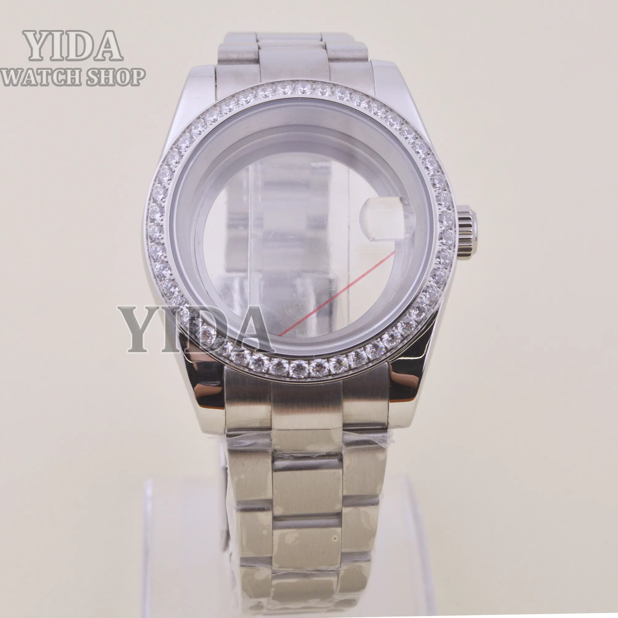 NH35 다이아몬드 시계 케이스 스테인레스 스틸 스트랩 사파이어 크리스탈 39mm 케이스 Datejust NH35 NH36 무브먼트 10ATM 방수 부품