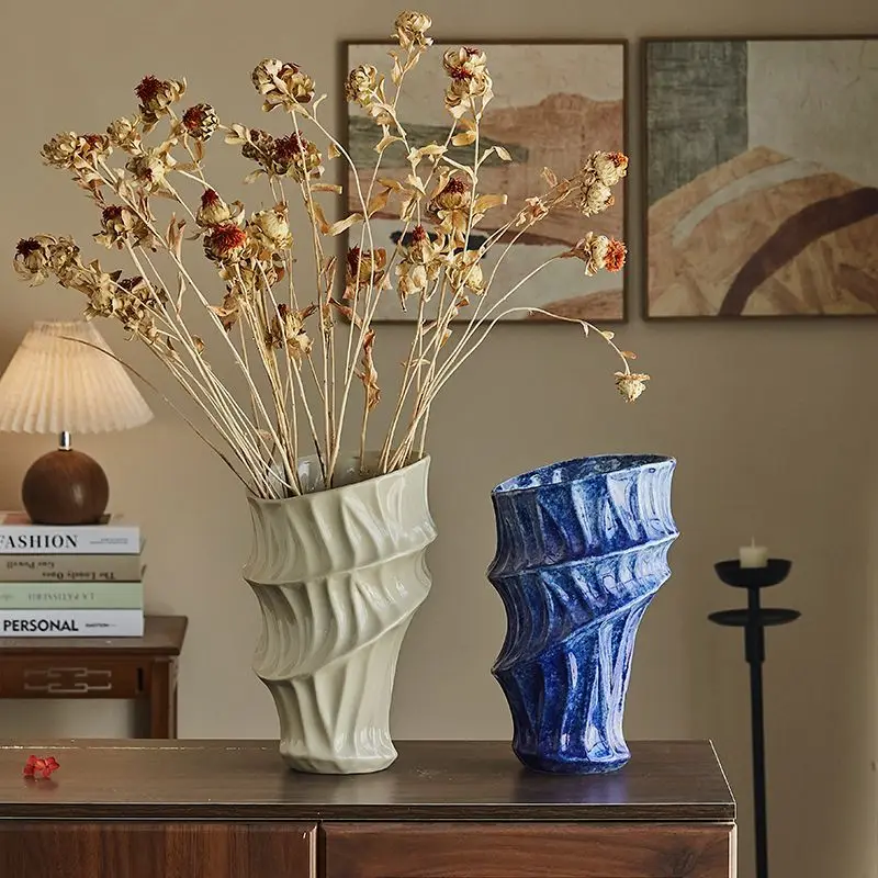 xx-Long Tube Large Diameter Ceramic Vase Flower Arrangement Accessories Livingroom Table Ornaments Hotel Furnishing Decoration