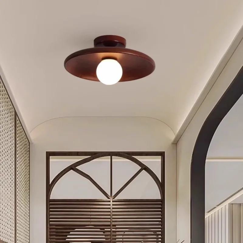 Solid Wood Ceiling Lamp Corridor Balcony Living Room Chandelier Vintage Minimalist Tricolor Pendant Light Flicker Free LED Lamps