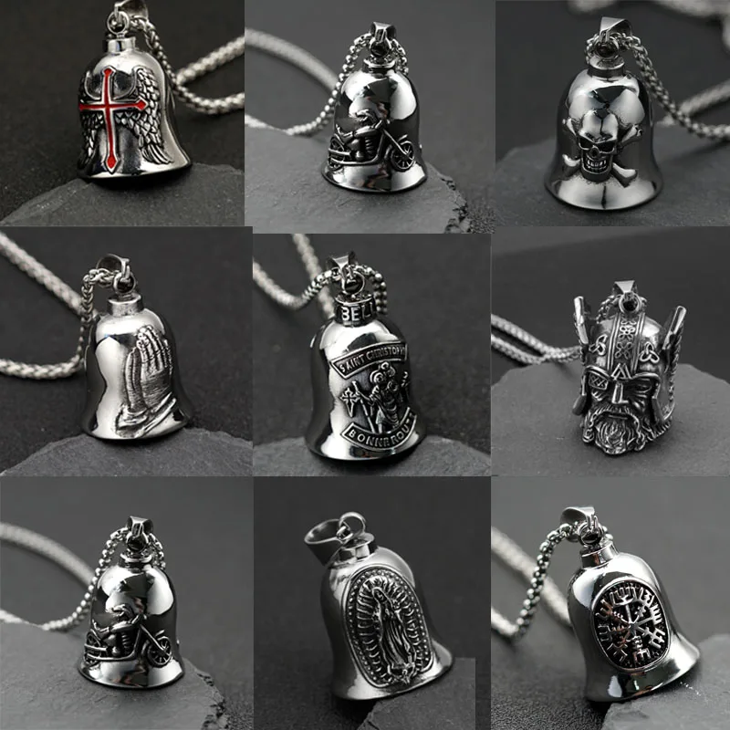 Motorcycle Bell Pendant Necklace Punk Motorcyclist Exorcism Lucky Jewelry for Men