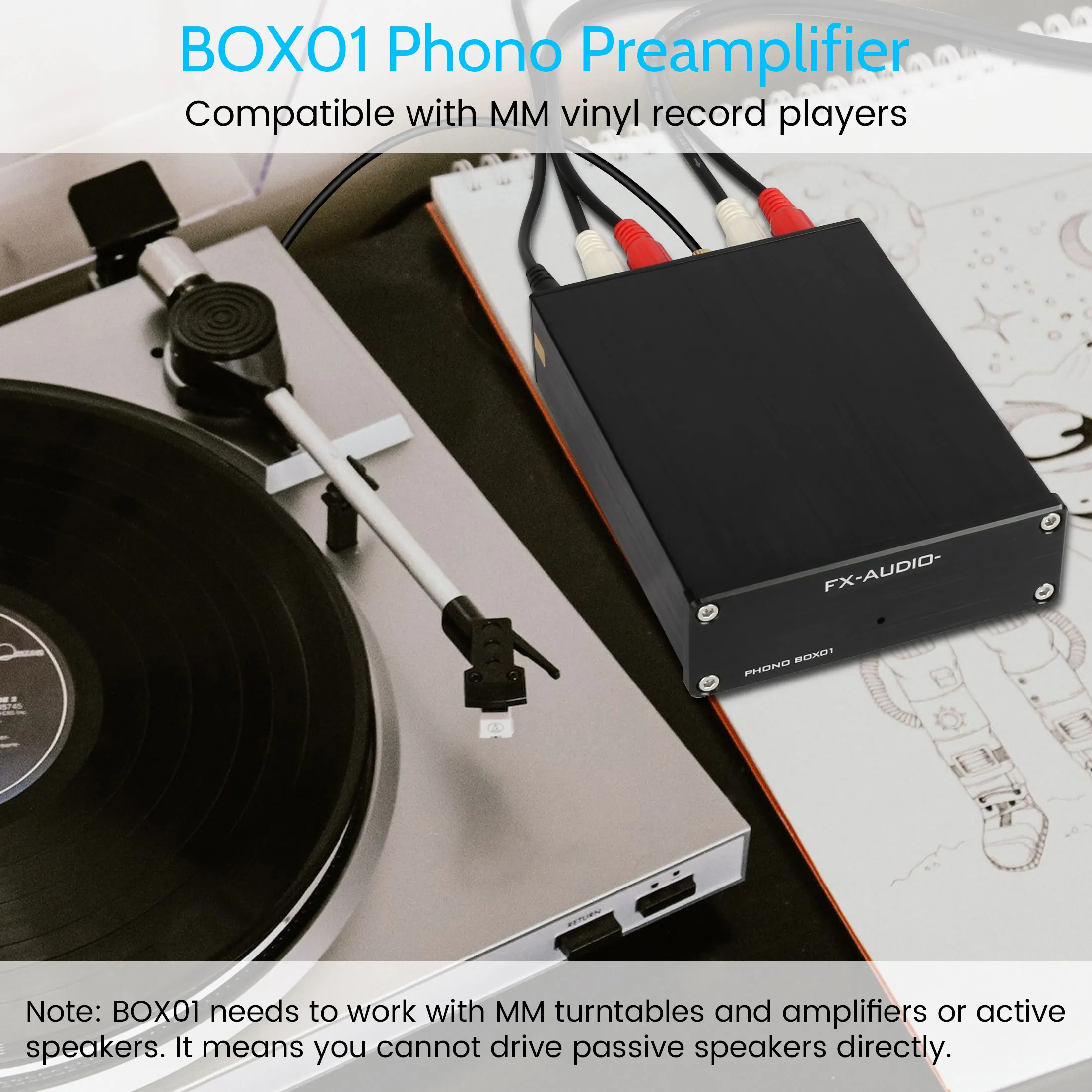 مشغل تسجيل الفينيل LP BOX01 ، ميني مم فونو RIAA ، مضخم صوت preampp