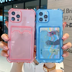 Card Bag Holder Transparent Phone Case For Xiaomi Redmi Note 10 11 Pro 10S 11S 7 8 9 9S 9A 9C NFC 10C Soft Corners Bumper Cover