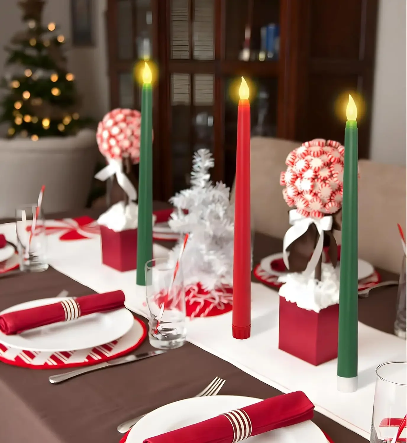 LED عديمة اللهب تفتق الشموع بطارية تعمل واقعية الخفقان التحكم عن بعد عشاء حفل زفاف الديكور الشموع الطويلة