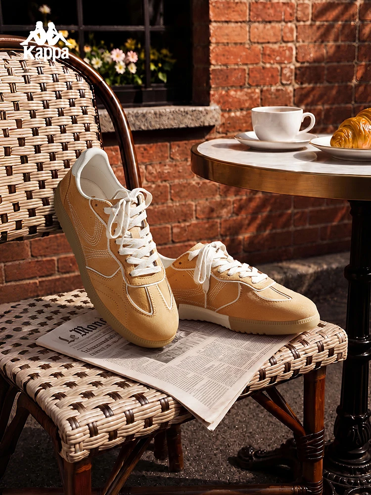 Kappa Men's and Women's Shoes, Retro Versatile German Training Shoes, Simple Color-Blocking Casual Sneakers