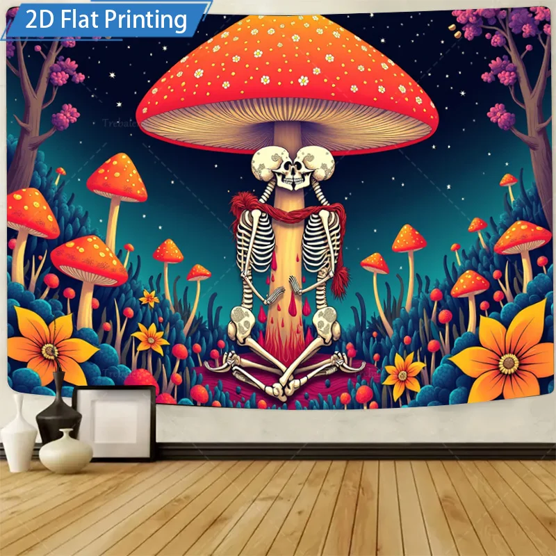 1 قطعة نسيج الجدار الفطر الغابات الهيكل العظمي نسيج ، بوهو جدار شنقا الفن لديكور غرفة النوم #1