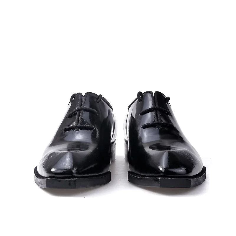 Spring and summer new black special-shaped formal leather shoes Square head cowhide fashion flat bottomed large men\'s shoes