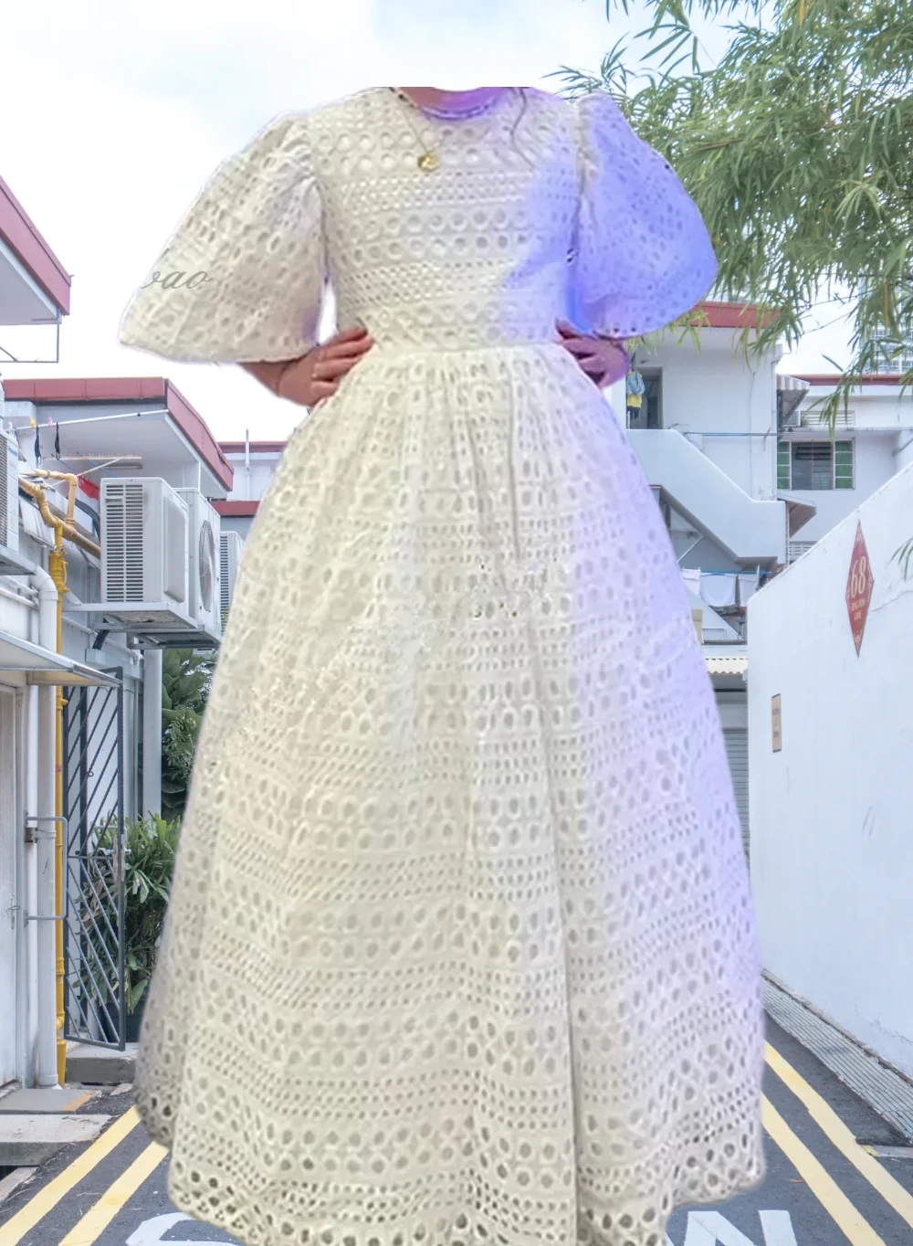 Embroidery Hollow Out Lace Flower Girl Dresses for Wedding Puffy Balloon Sleeve Princess Girl Dresses High Waisted Toddler Gowns