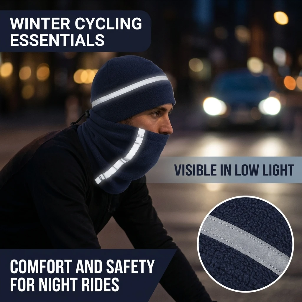 Winter Reflective Hat Neck Gaiter Set High Density Shake Grain Velvet Warm Hat Scarf Set For Night Cycling Outdoor Commuting Fit