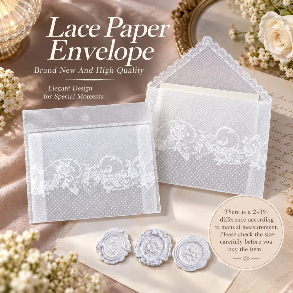 4pcs Per Set Lace Paper Envelope Hollow Transparent Lace Wedding Invitation Envelopes Paper Material Postcard Storage Bag