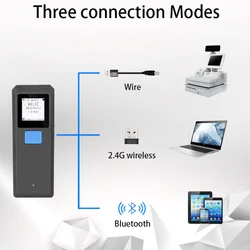 Mini scanner de código de barras portátil bluetooth 1d 2d com display pode armazenar dados fácil de operar conectar telefone celular ou laptop