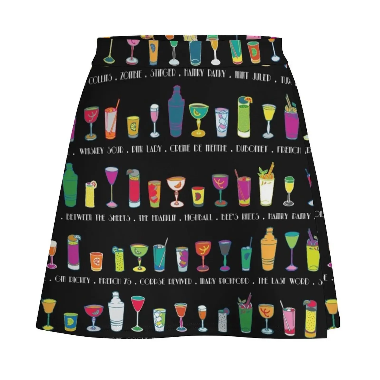 Line em Up! - Prohibition Cocktails pattern on black by Cecca Designs Mini Skirt night club outfits Mini Skirt