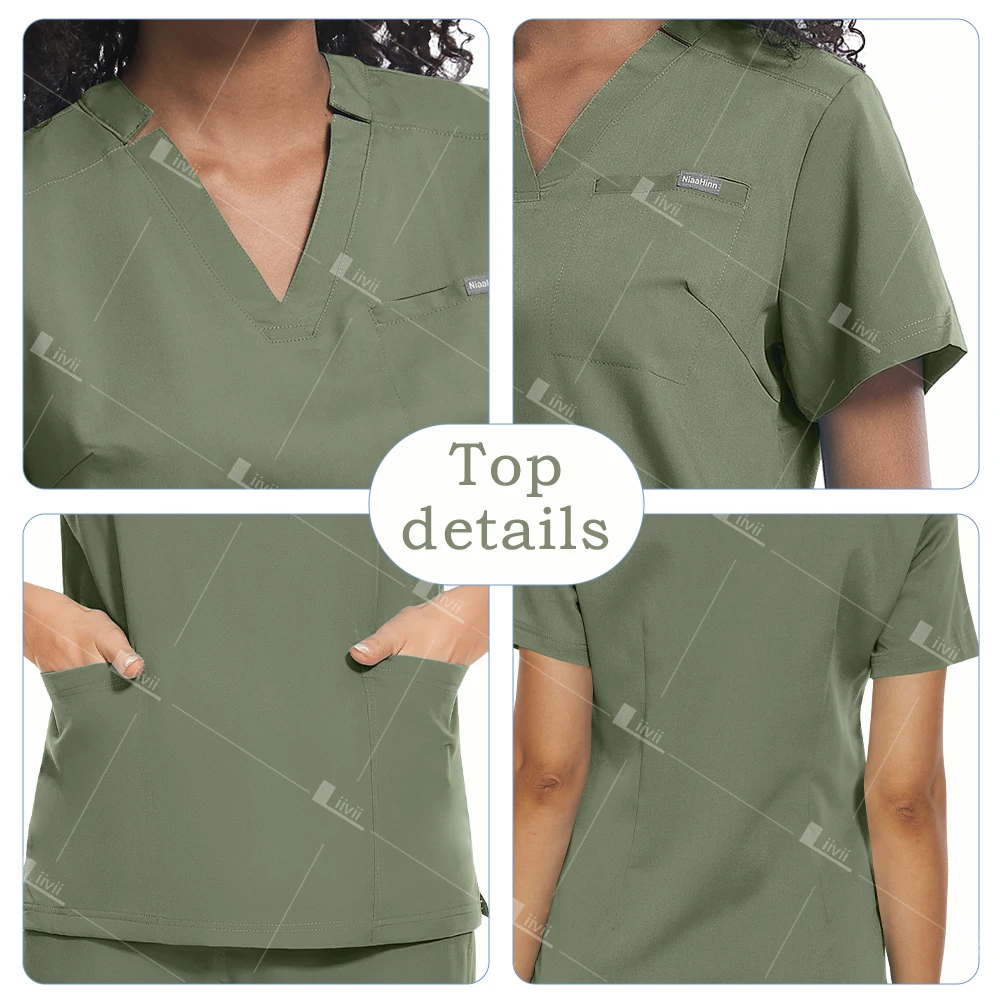 Multicolor Beautician Workwear Solid Color Lab Work Clothes Medical Nursing Uniforms Pet Clinic Scrub Set Work Clothes Wholesale