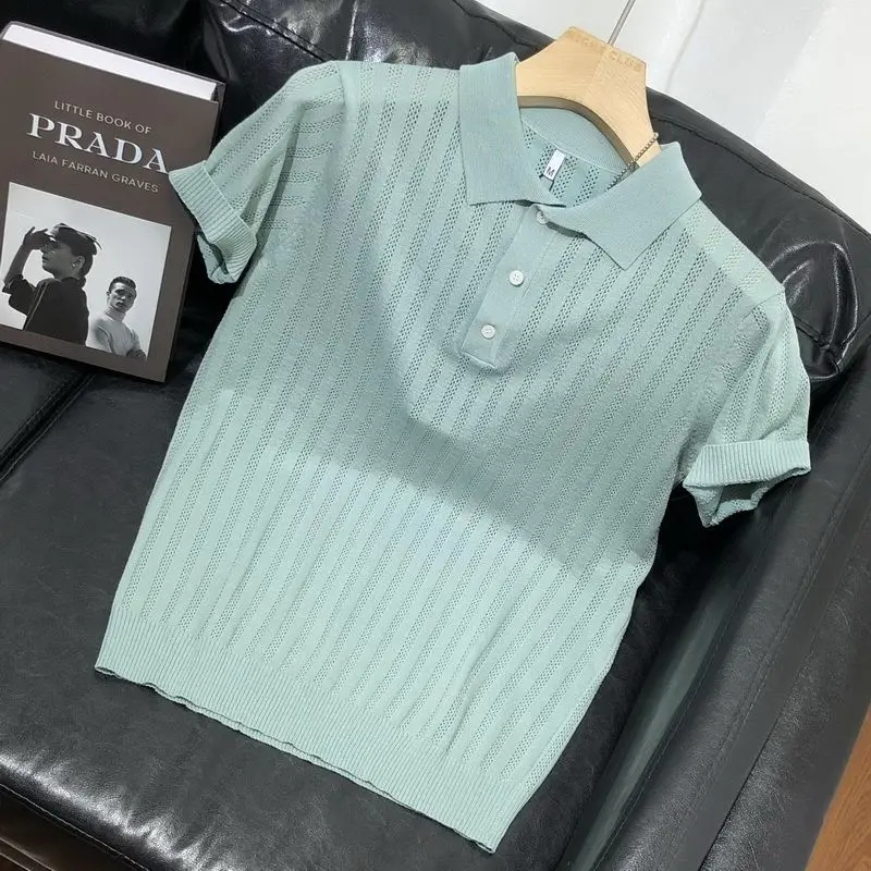 Multicolored Knitted Top for Women, Summer Polo Style, Elegant and Versatile Knitted Short-Sleeve T-Shirt