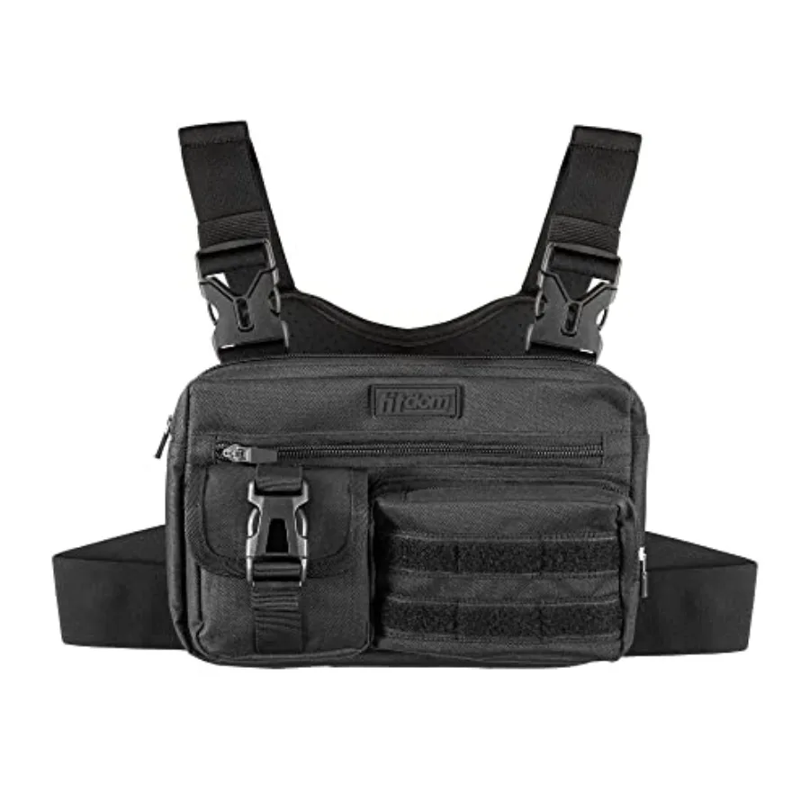 

Tactical Inspired Lightweight Running Chest Pack For Men With Built-In Phone Holder. A Sports Utility Rig Vest Made For Workout