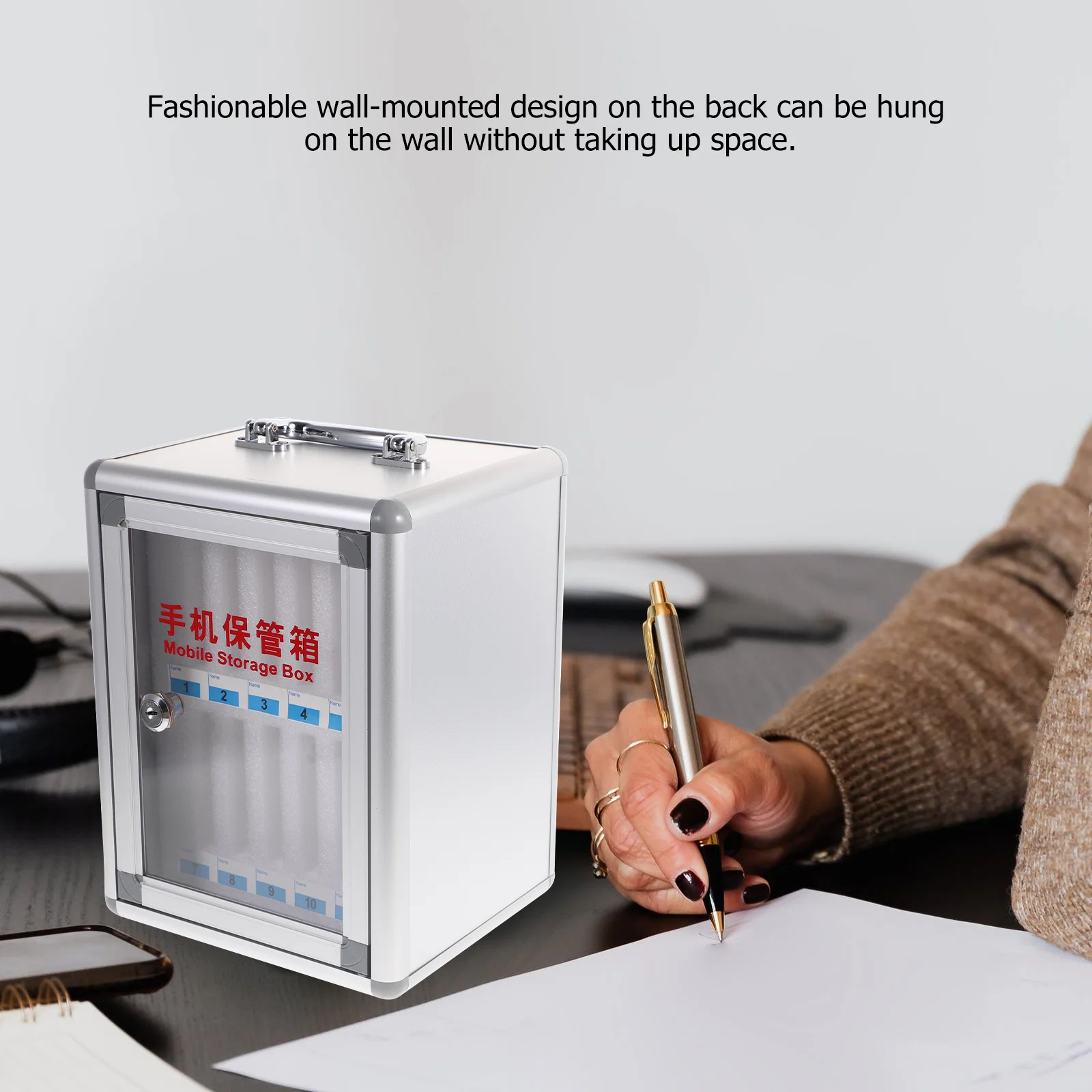 

Aluminum Alloy Mobile Phone Storage Cabinet 12 Slots Cell Phone Organizer Locker Box for Office School Wall Mounted