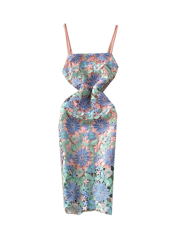 فستان Ele مفرغ من الدانتيل طويل Dr للسيدات ذو إحساس عالي للعمل الثقيل، رداء صباحي مناسب للارتداء اليومي #5