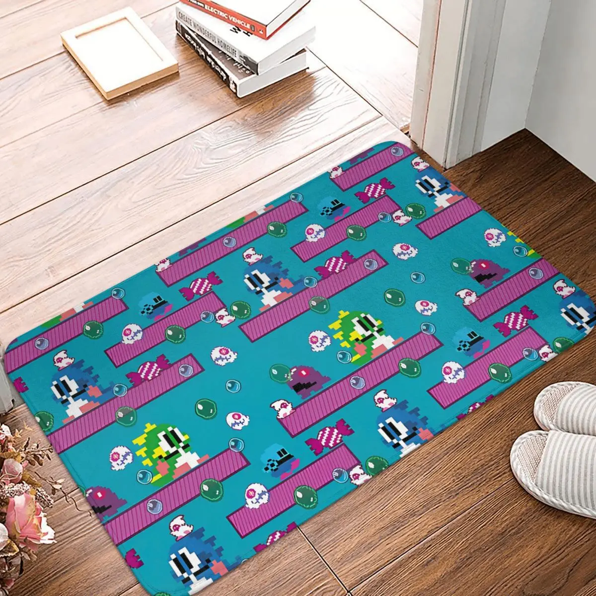 Pixel Bubble Bobble Game Dragon Non-slip Rug Doormat Bath Mat Floor Carpet Entrance Door Decorative