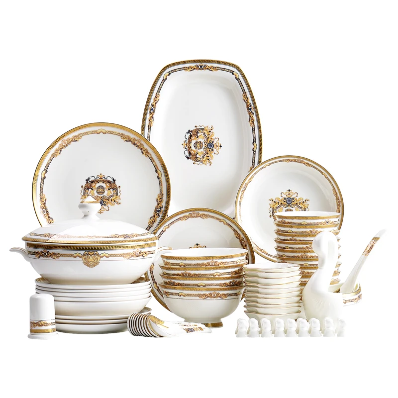 European Gold Luxury Tableware Designer Wedding Party Fine Bone China Dinnerware Sets Christmas Restaurant Vaisselle Dishes