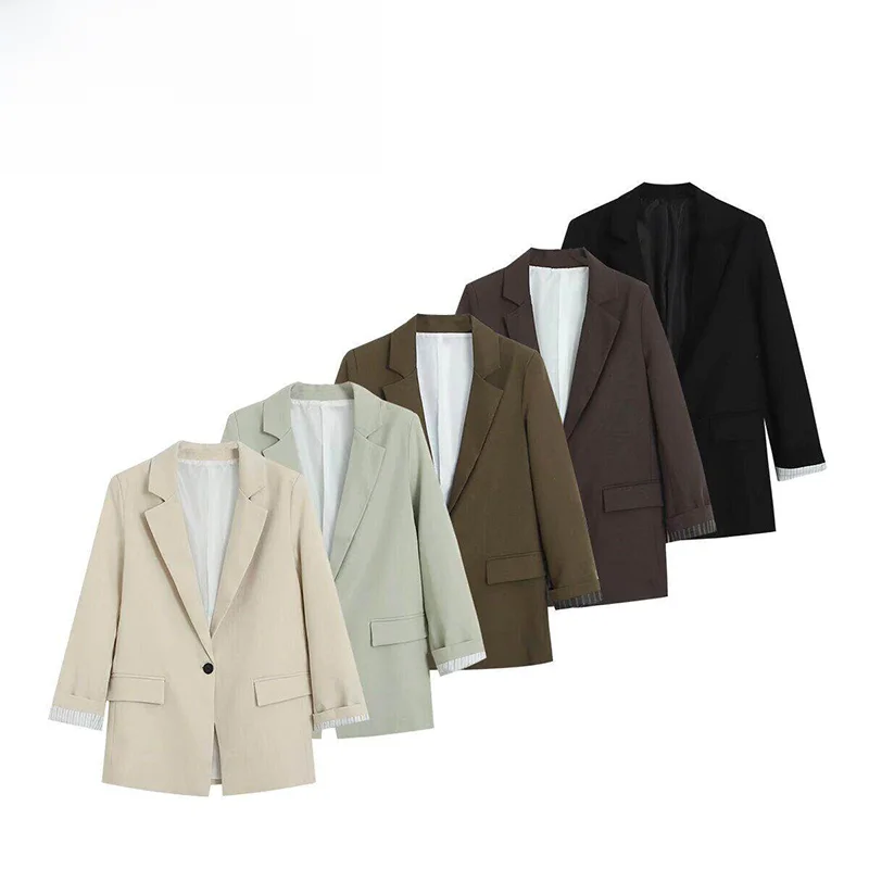

Fashionable Elegant Simple Style Spring New Women's Suit Jacket Multi-Color Turn-down Collar Long Sleeve Polyester Fiber