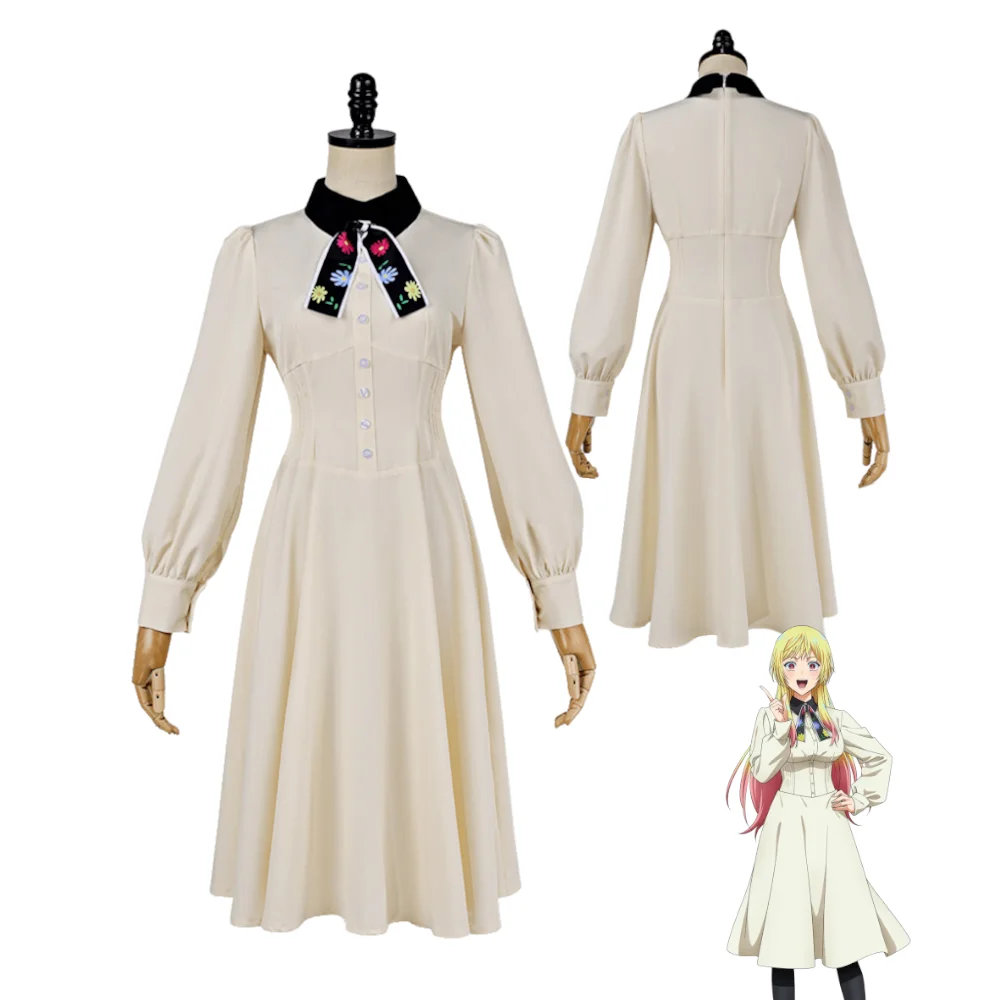 Marriage Toxin Mei Kinosaki Cosplay Costume Retro Off-White Dress Vintage Ribbon Long Sleeve Dress Women Outfit For Halloween