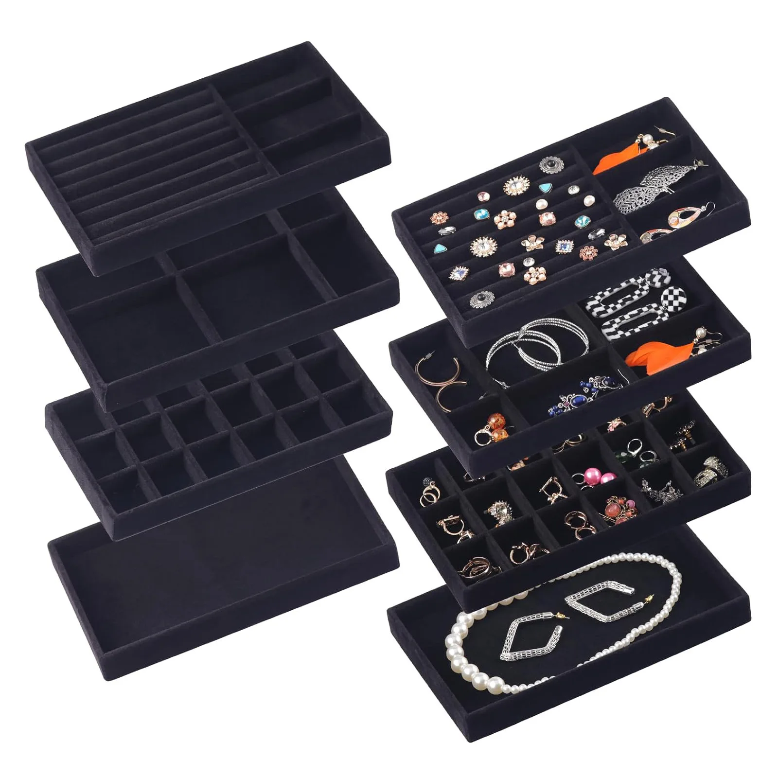 

Black Velvet Jewelry Tray Organizer Drawers Multi-Layer Earring Ring Storage Box Portable Organizer for Earrings Necklaces
