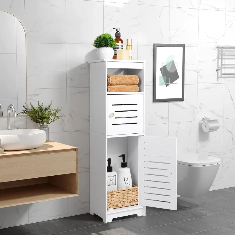 Bathroom Storage Cabinet with 1 Tier Shelf and Double Door, Free Standing Storage Organizer Hallway Entryway Cabinet