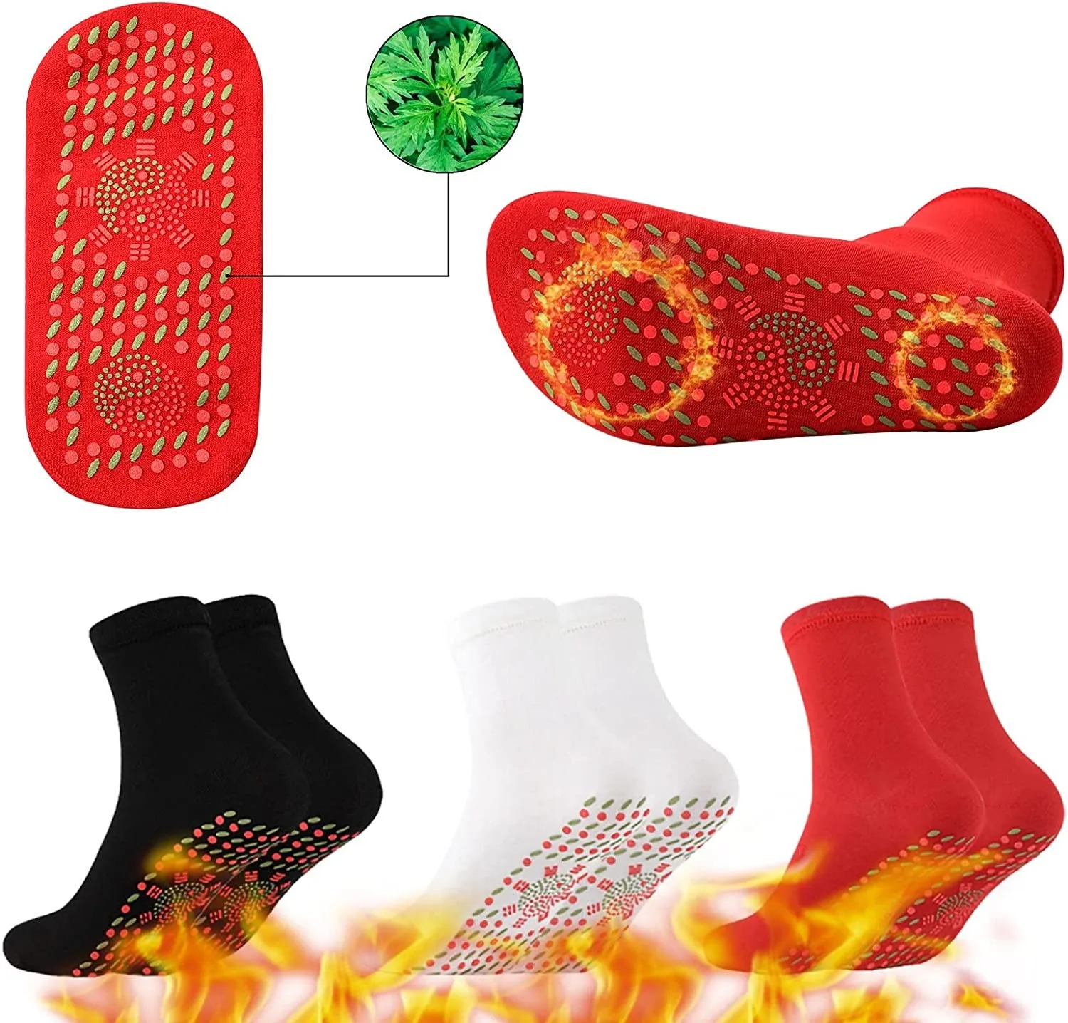 3 Pairs Of Mugwort Natural Self-Heating Socks Winter Men And Women Heating Socks Warm Winter Socks New Solid Color Long Socks