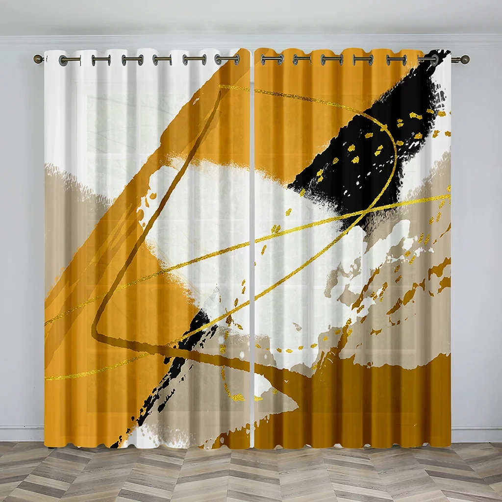 Modern Abstract Geometric Art Design Graffiti 2 Pieces Thin Shading Window Curtain for Living Room Bedroom Decor