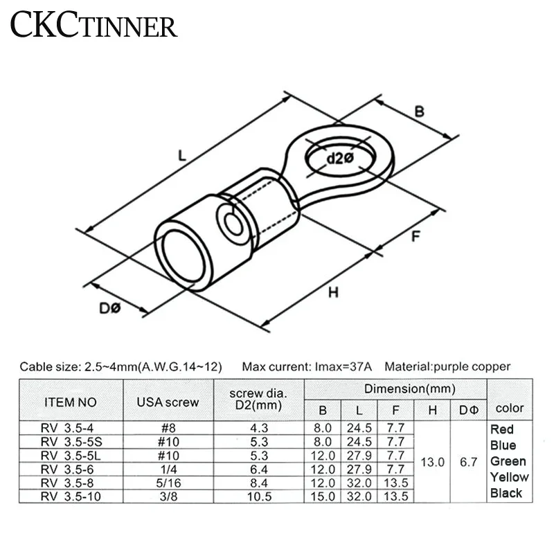 100Pcs A.W.G 14-12 RV Crimp Terminal Insulated Ring Wire Connectors Wiring Terminals Circular Round Cold Press Cable End Connect