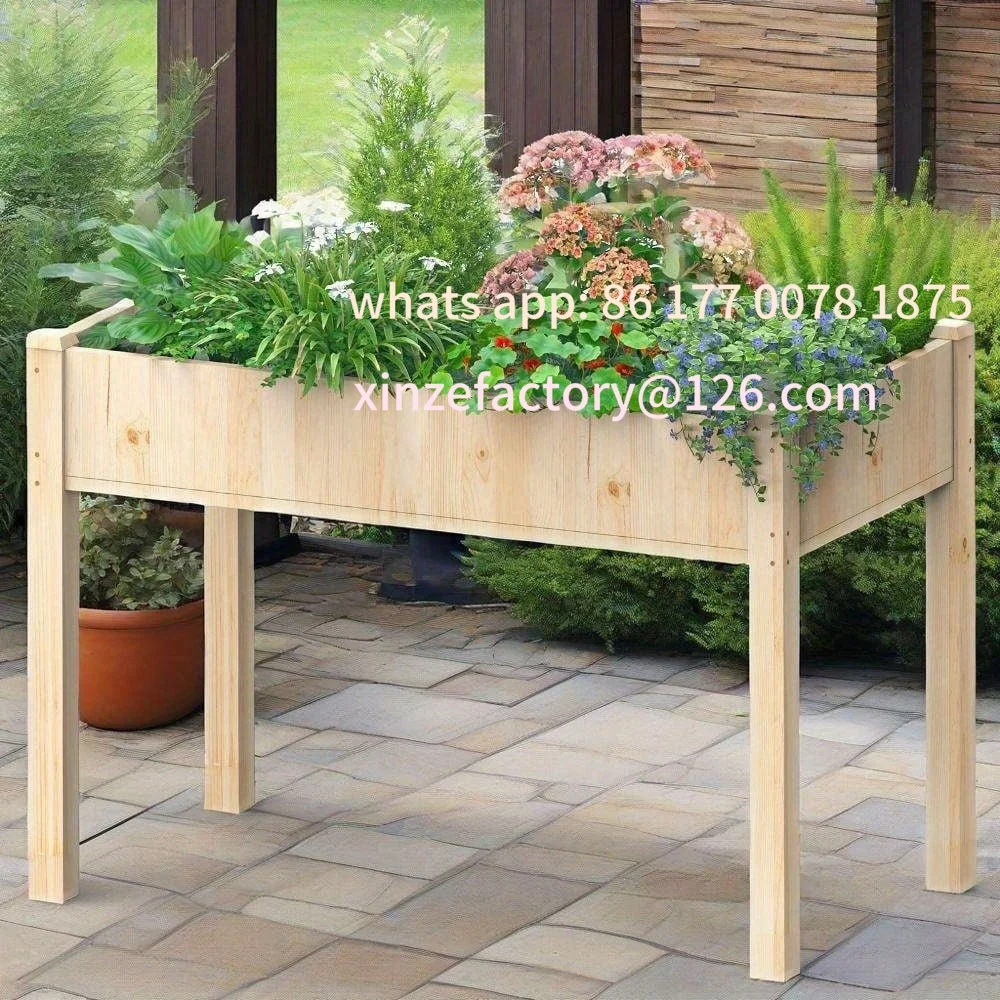 Customizable Raised Garden Bed with Legs, 48x24x30in Wood Elevated Planter Box W/Bed Liner for Herbs Flowers Vegetables